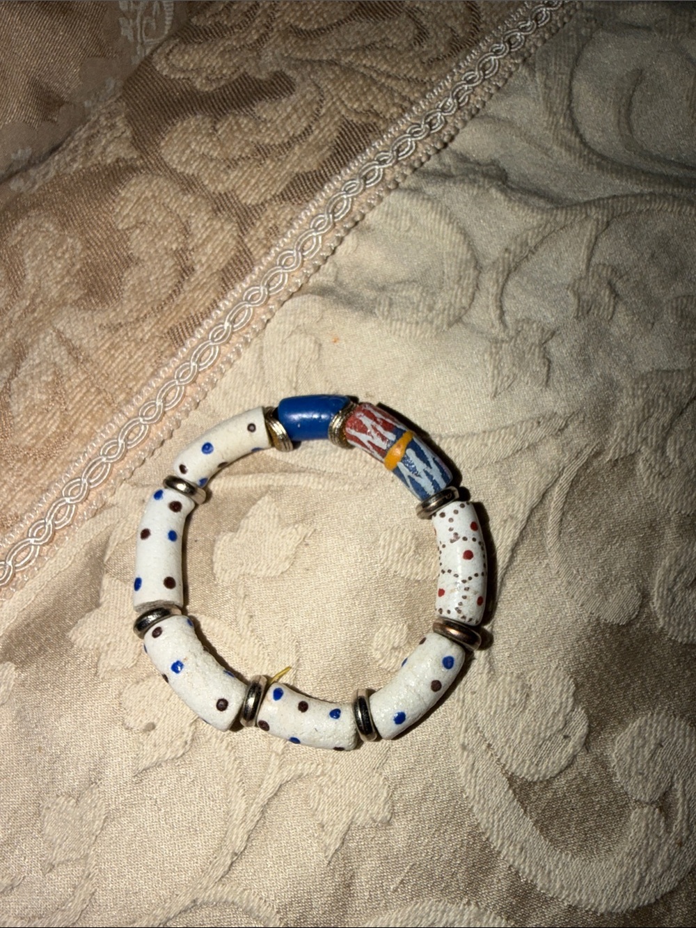 Handmade African trading bead Bracelet with Blue and white beads